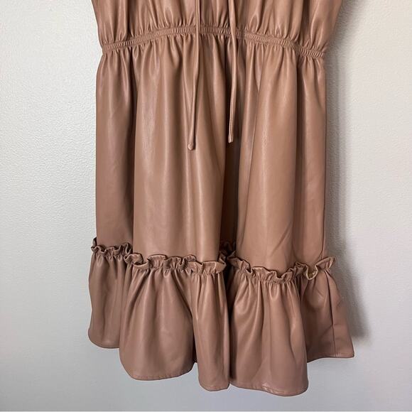 Olivia James The Label NEW Tinsley Faux Leather Tiered Ruffle Mini Dress Caramel - Picture 3 of 8